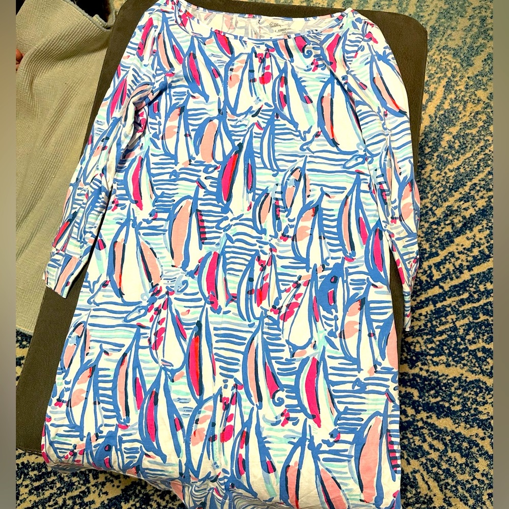 Lilly Pulitzer Red Right Return sailboat print pima cotton dress EUC